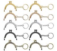 MengH-SHOP Kiss Clasp Lock Retro Metal Purse Frames 5cm Semicircular Embossed Coin Bag Frame with Key Ring for Purse Making DIY Sewing Craft Projects 10 Pieces (5 Colors)