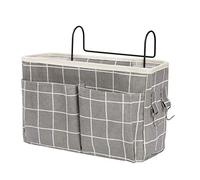 MengH-SHOP Large Capacity Bedside Hanging Storage Bed Pocket Basket with Hanging Hook Dormitory Bed Organizer Storage Rack for Home Office School Bunkbed Phone Book Pen Remote Glasses (Grey Grid)