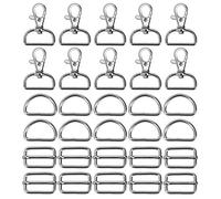 MengH-SHOP Metal Keychain Bulk Swivel Snap Hooks D Rings and Tri-glide Slide Buckles Hardware Fasteners for DIY Handicraft Backpack Handbag Purse Leather Belt 60 Pieces (25mm, Silver)