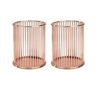 MengH-SHOP Pencil Holders Round Iron Art Pen Holder Fashion Makeup Brush Storage Basket Multifunctional Desktop Tidy Organizer for Home, School, Office, 8cm in Diameter, 2 Pieces (Rose Gold)