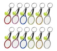 MengH-SHOP Sports Keychain Tennis Ball Keyring Mini Lightweight Tennis Racket Keyring Creative Tennis Ball Split Keychain Gift for Tennis Lovers 6 Colors 12 Pieces