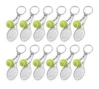 MengH-SHOP Sports Keychain Tennis Ball Keyring Mini Metal Tennis Racket Keyring Creative Tennis Ball Split Keychain Gift for Tennis Lovers 12 Pieces