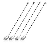 MengH-SHOP Stainless Steel Cocktail Spoon Long Handle Bar Spoon Mixing Spoons Spiral Pattern Professional Cocktail Stirrers 30 cm 4 Pieces (Silver)