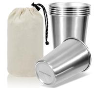 MengH-SHOP Stainless Steel Cup Reusable Metal Beer Tumbler Stackable Metal Cup with Storage Bag for Party Camping 350ml/12oz 6Pack