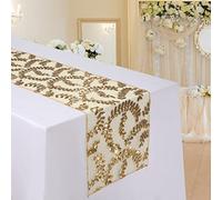 MengH-SHOP Table Runner Glitter Round Sequins Fabric for Wedding Birthday Party Baby Showers Table Cloth Decoration 12 * 110 inch Gold Leaves