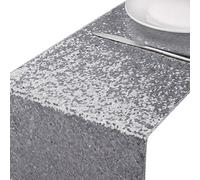 MengH-SHOP Table Runner Glitter Round Sequins Fabric for Wedding Birthday Party Baby Showers Table Cloth Decoration 12 * 110 inch Silver