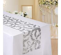 MengH-SHOP Table Runner Glitter Round Sequins Fabric for Wedding Birthday Party Baby Showers Table Cloth Decoration 12 * 110 inch Silver Leaves
