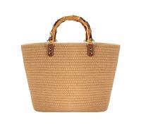 MengH-SHOP Tote Bag Summer Beach Bag Retro Handwoven Handbag with Imitation Bamboo Top Handle for Travel Beach Vacation, Khaki ZJSWTTB01_KK-MHKJ