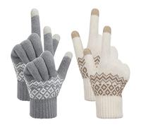 MengH-SHOP Women’s Touch Screen Gloves Stretch Knitted Warm Mitten Winter Thermal Ladies Gloves Smartphones Texting Gloves One Size 2 Pair (White and Grey)