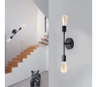 Mengjay 2 Light Head Vanity Mirror Light Retro Industrial- Double Sconces Wall Light for Hallway- Black and Gold Wall Lamp for Kitchen Living Room Bedroom E27 Socket (Black)