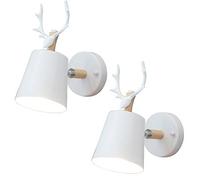 Mengjay 2 Pieces E27 Metal Wall Lamp Modern Antlers Wall Light Painted Wall Spotlights Perfect for Bedroom, Living Room, Bathroom, Hallway, Stairs (White)