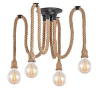 Mengjay DIY Hemp Rope Retro Industrial Chandelier,Pendant Light Fitting,Retro Ceiling Light E27 Lamp Holder/Living Dining Room Restaurant Pendant Lights/Ceiling Hanging Light Fixture (4 Lights)