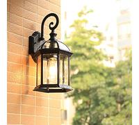 Mengjay Glass Lantern Wall Sconce Light Vintage Outdoor Waterproof Rustproof Wall Lamp Outside Decoration Aluminum Metal Wall Lantern for Corridor Villa Patio Garden (F)