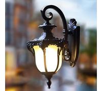 Mengjay Glass Lantern Wall Sconce Light Vintage Outdoor Waterproof Rustproof Wall Lamp Outside Decoration Aluminum Metal Wall Lantern for Corridor Villa Patio Garden (G)
