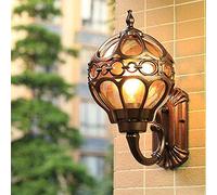 Mengjay Glass Lantern Wall Sconce Light Vintage Outdoor Waterproof Rustproof Wall Lamp Outside Decoration Aluminum Metal Wall Lantern for Corridor Villa Patio Garden (Gold, Size: Large)