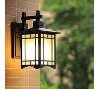 Mengjay Glass Lantern Wall Sconce Light Vintage Outdoor Waterproof Rustproof Wall Lamp Outside Decoration Aluminum Metal Wall Lantern for Corridor Villa Patio Garden (H)