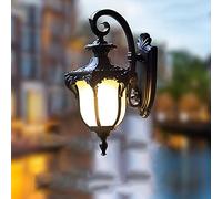 Mengjay Glass Lantern Wall Sconce Light Vintage Outdoor Waterproof Rustproof Wall Lamp Outside Decoration Aluminum Metal Wall Lantern for Corridor Villa Patio Garden (Style B)