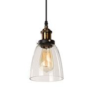 Mengjay Glass Pendant Light Vintage Industrial Metal Finish Clear Glass Ball Round Shade Loft Pendant Lamp Retro Ceiling Light Vintage Lamp (Clear Glass)