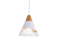 Mengjay Modern Creative Pendant Light, Industrial Metal Pendant Lamp, Solid Wood Cone Shape Adjustable Hanging Light, Mini Cage Decor Iron Horn Chandelier, for Dining Room Living Room Bedroom (White)