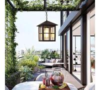 Mengjay Outdoor Hanging Lantern, Rustic Waterproof Pendant Lighting Fixture in Painted Black Metal with Glass, Exterior Hanging Light for Porch, Exterior, Entryway