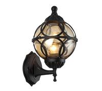 Mengjay Outdoor Wall Lights, E27 Glass Lantern Outside Wall Lights, IP44 Waterproof Aluminium Garden Wall Lights Mains Powered for Patio, Terrace, Balcony, Porch, Garage (Schwarz)