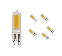 Mengjay Pack of 5 3.5 W Lighting G9 LED Bulbs, Warm White, 3000 K, 400 Lumens, Replaces 30 W Halogen Bulbs, 220 V, Full Glass Body, LED Angle 360°
