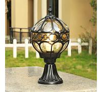 Mengjay Retro Traditional Pillar Light Rainproof Waterproof IP23 Outdoor Pillar Light Column Lamp Aluminum Glass Globe Post Lights E27 Garden Post Pedestal Lamp for Outdoor Decor (Black)
