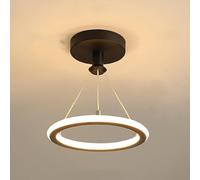 Mengjay Simple Modern Three Colour temperatures dimmable Pendant Light, Adjustable Height LED Ring Chandelier, Hanging Light Fixture for Dining Room Ceiling and Kitchen Island (Black)