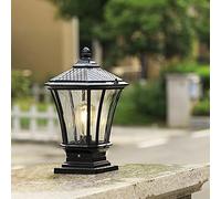 Mengjay Trade Black Outdoor Bollard Lights Pedestal Light Retro Path Lights Outside Antique E27 Waterproof IP44 Cast Aluminum Glass Lampshade Garden Path Patio Courtyard Floor Pillar Lamp.