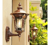 Mengjay Trade Glass Lantern Wall Sconce Light Vintage Outdoor Waterproof Rustproof Wall Lamp Outside Decoration Aluminum Metal Wall Lantern for Corridor Villa Patio Garden (Style C-37cm)