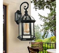 Mengjay Trade Glass Lantern Wall Sconce Light Vintage Outdoor Waterproof Rustproof Wall Lamp Outside Decoration Aluminum Metal Wall Lantern for Corridor Villa Patio Garden (Style A)