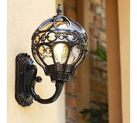 Mengjay Trade Glass Lantern Wall Sconce Light Vintage Outdoor Waterproof Rustproof Wall Lamp Outside Decoration Aluminum Metal Wall Lantern for Corridor Villa Patio Garden (Black, Size: Large)