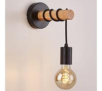 Mengjay Trade Industrial Wall Light Wooden Vintage Retro Wall Lamp E27 Edison Indoor Sconces Lighting Fixtures for Kitchen, Bedroom, Dining Room, Living Room, Hall(Not Included Bulb) (Black)