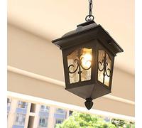 Mengjay Trade Outdoor Waterproof Hanging Light Lantern Vintage Water Glass Metal Pendant Lighting E27 Edison Hight Adjustable Outside Garden Chandelier for Gazebo Patio Porch Corridor