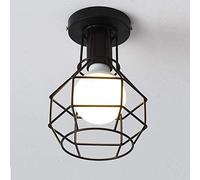 Mengjay Trade Retro Vintage Industrial Flush Mount Ceiling Light,Retro Pendant Lighting Hanging Ceiling Light Fixture Cage Lamp for Hallway Stairway Bedroom Kitchen (Bulb No Included) (Black) (G)