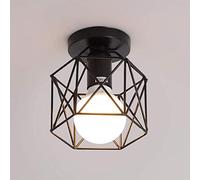 Mengjay Trade Retro Vintage Industrial Flush Mount Ceiling Light,Retro Pendant Lighting Hanging Ceiling Light Fixture Cage Lamp for Hallway Stairway Bedroom Kitchen (Bulb No Included) (Black) (C)