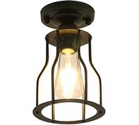 Mengjay Trade Retro Vintage Industrial Flush Mount Ceiling Light,Retro Pendant Lighting Hanging Ceiling Light Fixture Cage Lamp for Hallway Stairway Bedroom Kitchen (Bulb No Included) (Black) (H)