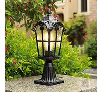 Mengjay Trade Rustic Garden Lamp Antique Use Outdoor Pedestal Light Path Lamp Glass Aluminum Pedestal Lamp Outdoor Pathway Driveway Pillar Lamp, Black.