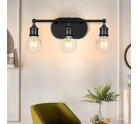 Mengjay Vintage Black/Gold Mirror lamp for Bathroom, Industrial Style E27 Bathroom Mirror Light 3 Flaming, Retro Metal Iron Bathroom Wall lamp, 42CM Bathroom lamp Wall (Black), Multiple-Wall-01