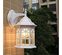 Mengjay Vintage E27 Outdoor Lighting, Indoor Waterproof Wall Light, Wall Lamp Made of Cast Aluminium and Glass, Bedroom Bedside Table Wall Lighting, for Garden, Balcony, Hallway, Entrance (White)