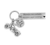 Mengji Life Drive Safe Keychain,Te necesito aqui conmigo Spanish Pendant for Him Her, I love you Gift for Boyfriend Husband, 1pcs-silver Motor, Large