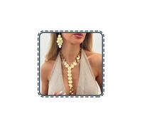 Mengji Life Gold Statement Jewelry Set for Women, Hammered Disc Necklace and Dangle Earrings Set Boho Chunky Golden Round Coin Pendant Accessories for Party Vacation Wedding Gift