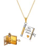 Mengji Life To My Granddaughter Book Necklace, My Little Star For Granddaughters - The Most Beautiful Chapter Book Gold&Silver Book Pendant Jewelry Gifts from Grandma, L, Stainless Steel, No Gemstone