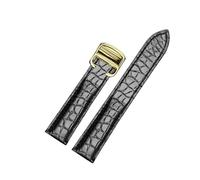 MENGKE 18 20 22 23 24 25mm Crocodile Genuine Leather Watch Strap Compatible With Cartier Tank London Solo Leather Watchband Men Women(Black gold,19mm)