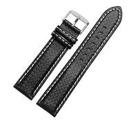 MENGKE 18mm 20mm 22mm 24mm Mens Watch Band Carbon Fibre Watch Strap With Red Stitched + Leather Lining Stainless Steel Clasp Watchband(White pin clasp,24mm silver clasp)
