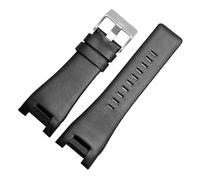 MENGKE 32 * 17mm Compatible With Diesel DZ1216 DZ1273 DZ4246 DZ4247 DZ287 Genuine Leather Watch Strap Watch Men Watchband Wristwatches Band Bracelet(B Black silver)