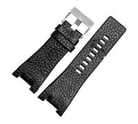 MENGKE 32 * 17mm Compatible With Diesel DZ1216 DZ1273 DZ4246 DZ4247 DZ287 Genuine Leather Watch Strap Watch Men Watchband Wristwatches Band Bracelet(A Black silver)