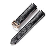 MENGKE Compatible With Cartier Blue Balloon Strap Lychee Grain Cowhide Soft Leather Strap Men's And Women's Leather Folding Accessories(Black rose buckle,16x9mm)
