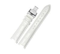 MENGKE Cowhide Leather Strap Concave Watchband 18 * 10mm 20 * 12mm Calfskin Bracelet Butterfly Buckle Compatible With Cartier PASHA W3108 Watchband(White silver buckle,21x15mm)