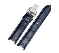 MENGKE Cowhide Leather Strap Concave Watchband 18 * 10mm 20 * 12mm Calfskin Bracelet Butterfly Buckle Compatible With Cartier PASHA W3108 Watchband(Dark blue silver,20x12mm)